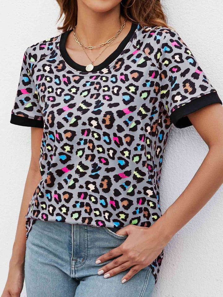 Leopard Round Neck Short Sleeve Tee Shirt | 1mrk.com