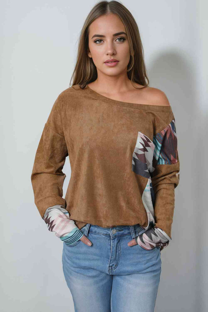 Geometric Drop Shoulder T-Shirt with Pocket | 1mrk.com