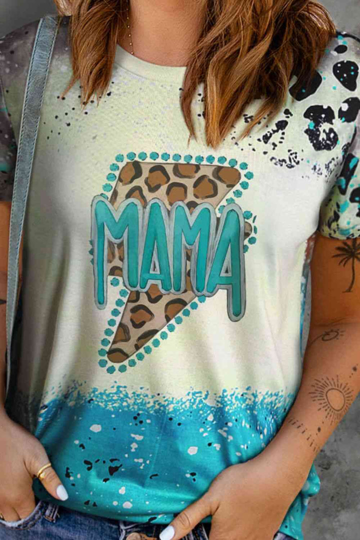 MAMA Lightning Graphic Leopard Round Neck Tee | 1mrk.com