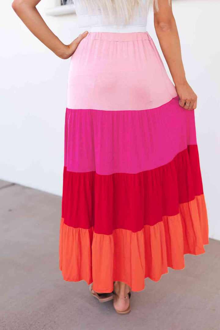 Color Block Tiered Maxi Skirt |1mrk.com