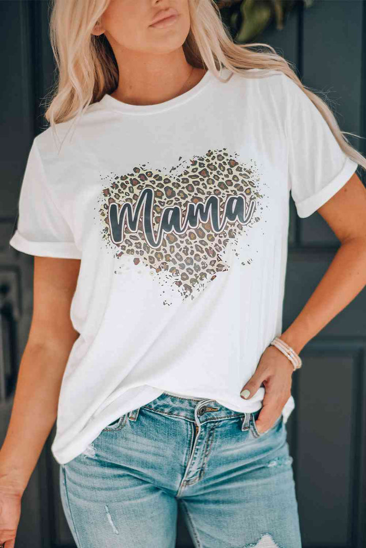 MAMA Leopard Heart Graphic Tee Shirt | 1mrk.com