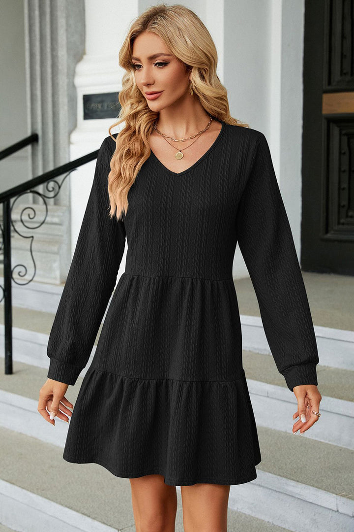 V-Neck Long Sleeve Mini Dress | Trendsi