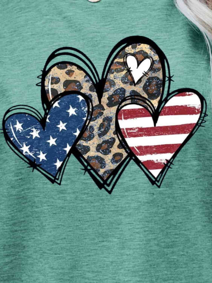 US Flag Leopard Heart Graphic Tee | 1mrk.com