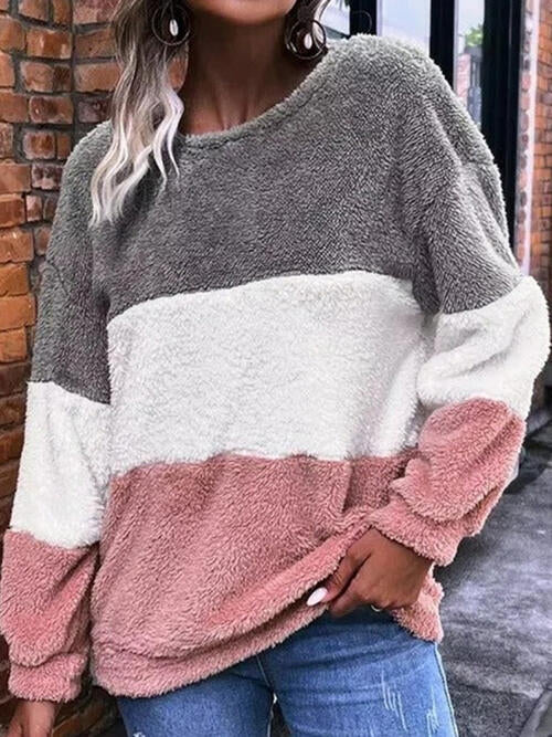 Color Block Round Neck Long Sleeve Sweatshirt |1mrk.com