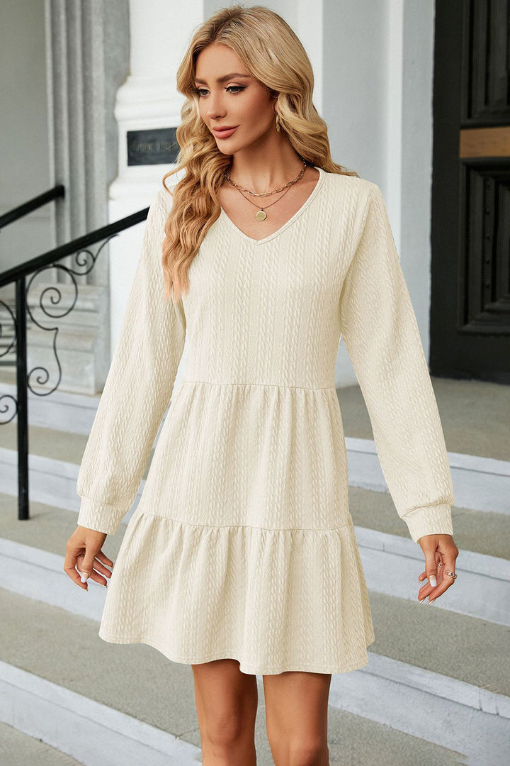 V-Neck Long Sleeve Mini Dress | Trendsi