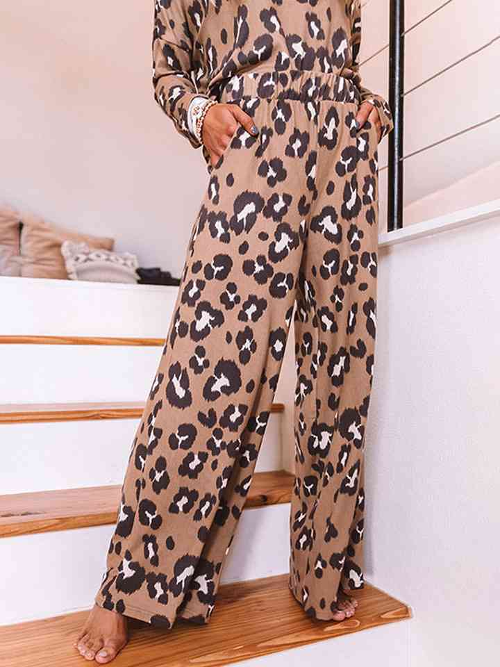 Leopard Long Sleeve Top and Pants Lounge Set | 1mrk.com