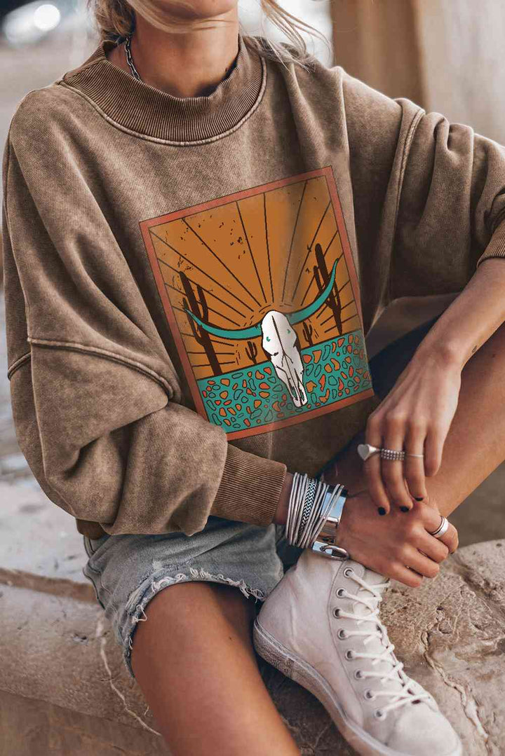 Round Neck Dropped Shoulder Graphic Sweatshirt |1mrk.com