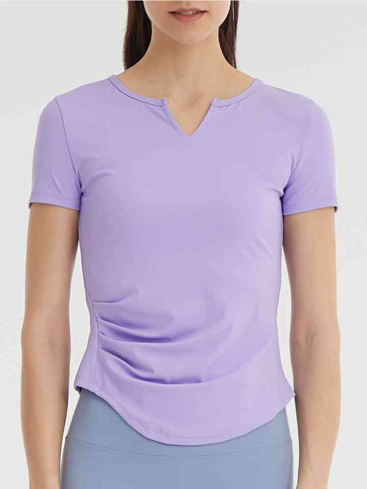 Notched Neck Short Sleeve Active Top | 1mrk.com