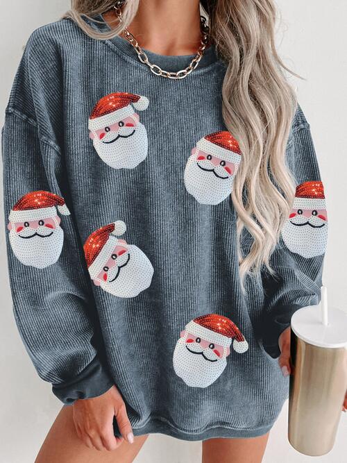 Sequin Santa Patch Ribbed Sweatshirt |1mrk.com