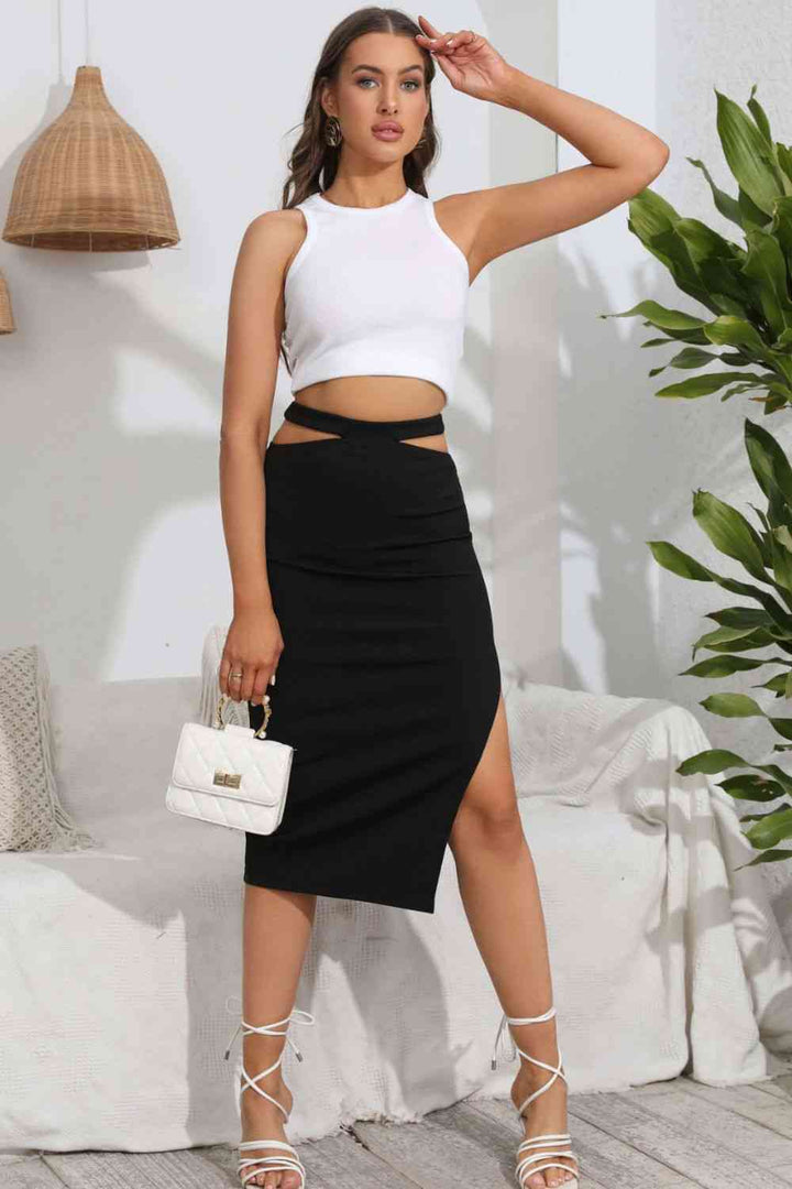 Cutout Slit Midi Skirt |1mrk.com