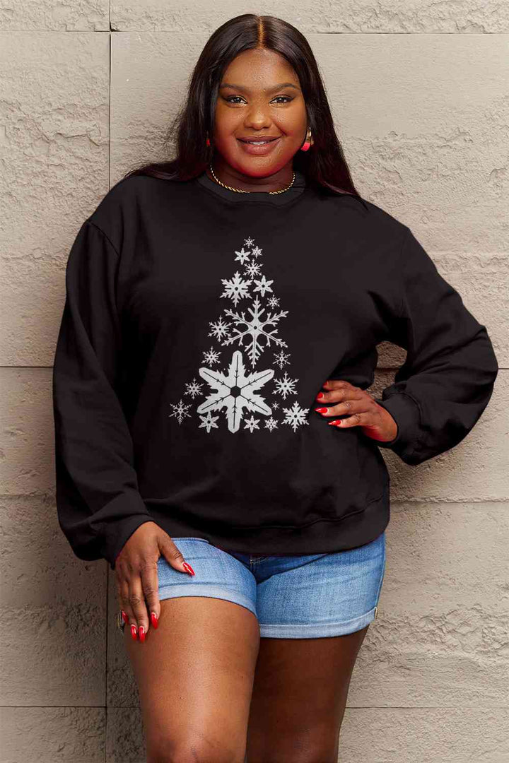 Simply Love Full Size Snowflake Christmas Tree Graphic Sweatshirt |1mrk.com