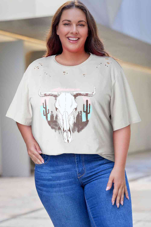 Plus Size Animal Graphic Distressed Tee Shirt | 1mrk.com