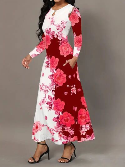 Pocketed Printed Long Sleeve Dress | Trendsi