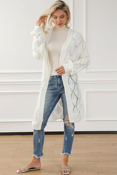 Openwork Open Front Dropped Shoulder Cardigan |1mrk.com