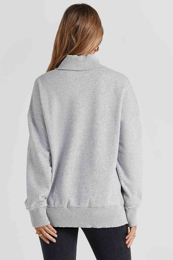 Half Snap Drop Shoulder Long Sleeve Sweatshirt |1mrk.com