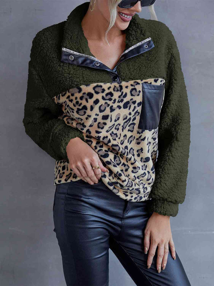 Leopard Quarter-Snap Teddy Sweatshirt |1mrk.com