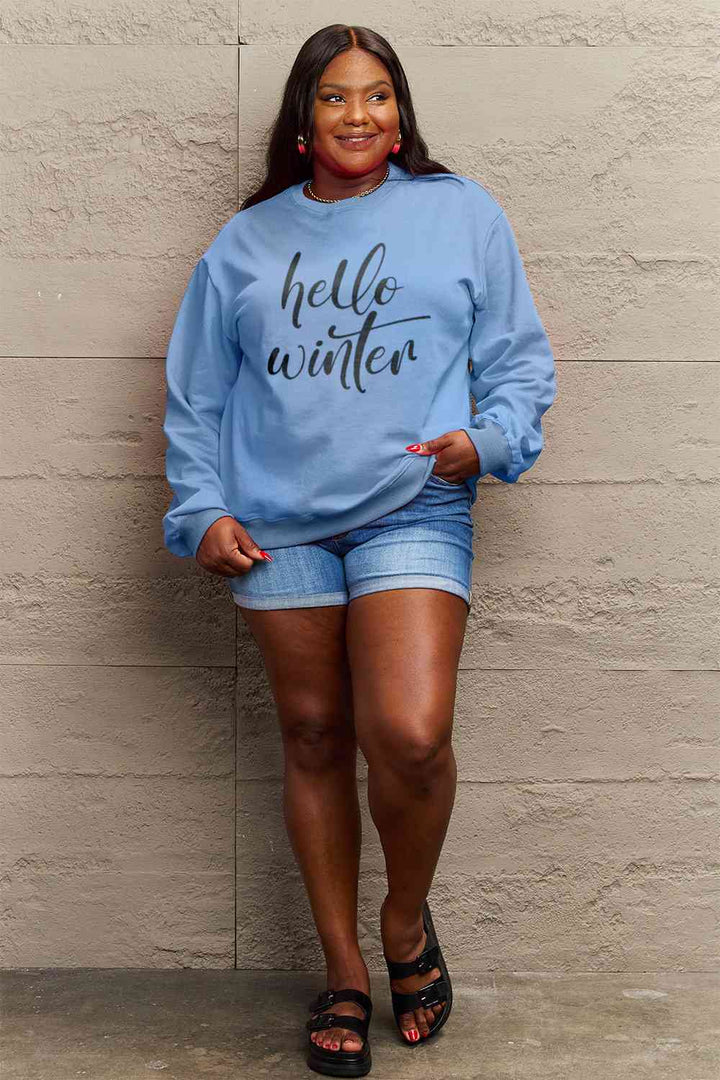 Simply Love Full Size HELLO WINTER Graphic Sweatshirt |1mrk.com