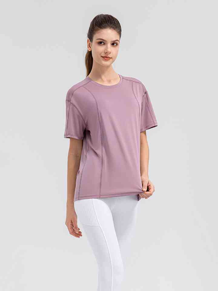 Round Neck Short Sleeve Active Top | 1mrk.com