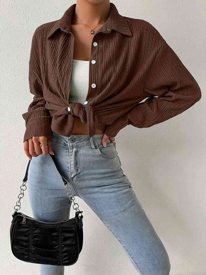 Textured Drop Shoulder Shirt Jacket |1mrk.com