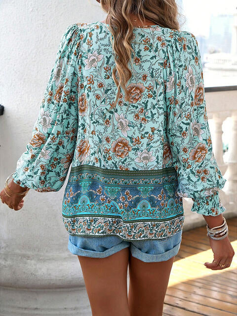 Bohemian Tie Neck Lantern Sleeve Blouse | 1mrk.com