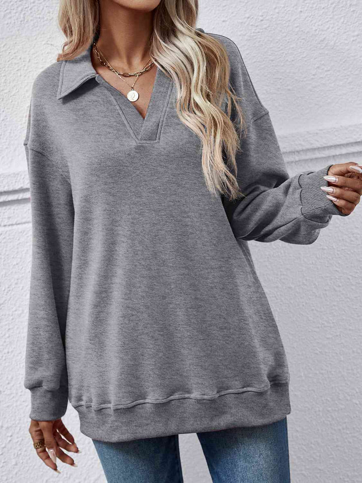 Collared Neck Dropped Shoulder Sweatshirt |1mrk.com