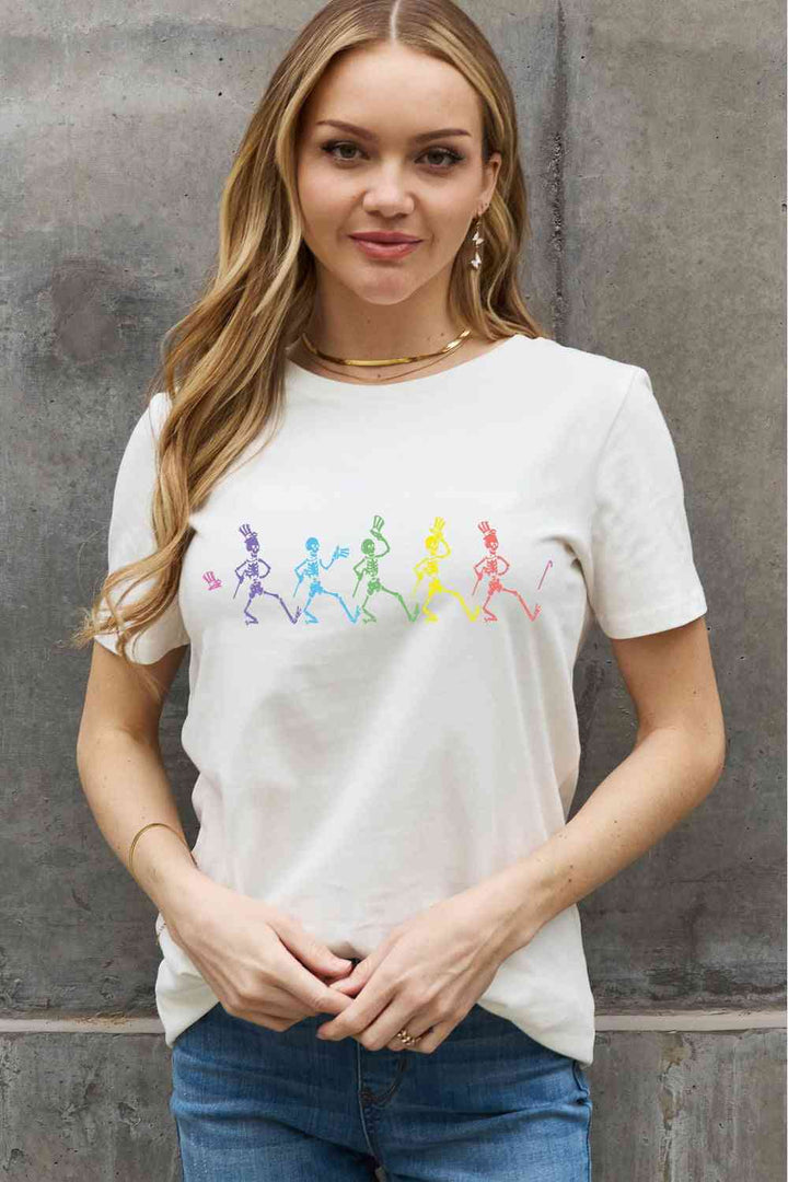 Simply Love Full Size Dancing Skeleton Graphic Cotton Tee | 1mrk.com