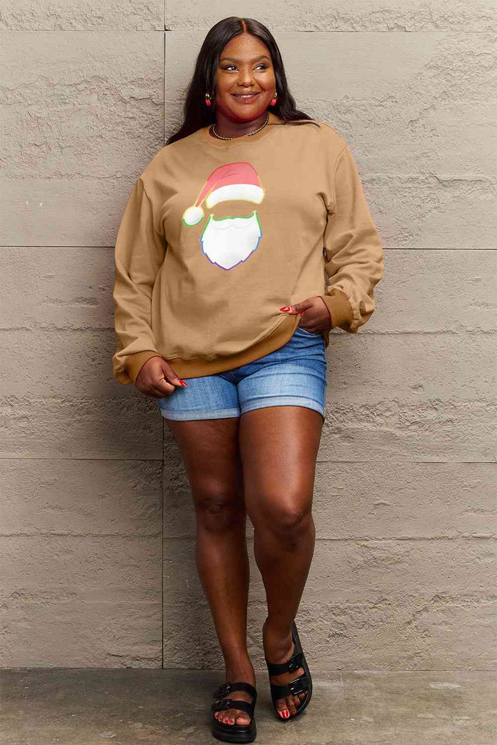 Simply Love Full Size Rainbow Santa Graphic Round Neck Sweatshirt |1mrk.com