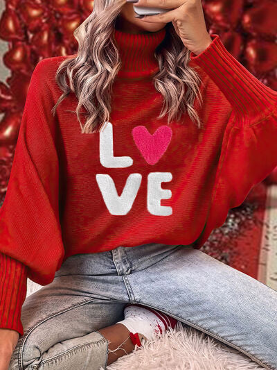 LOVE Turtleneck Batwing Sleeve Sweater |1mrk.com