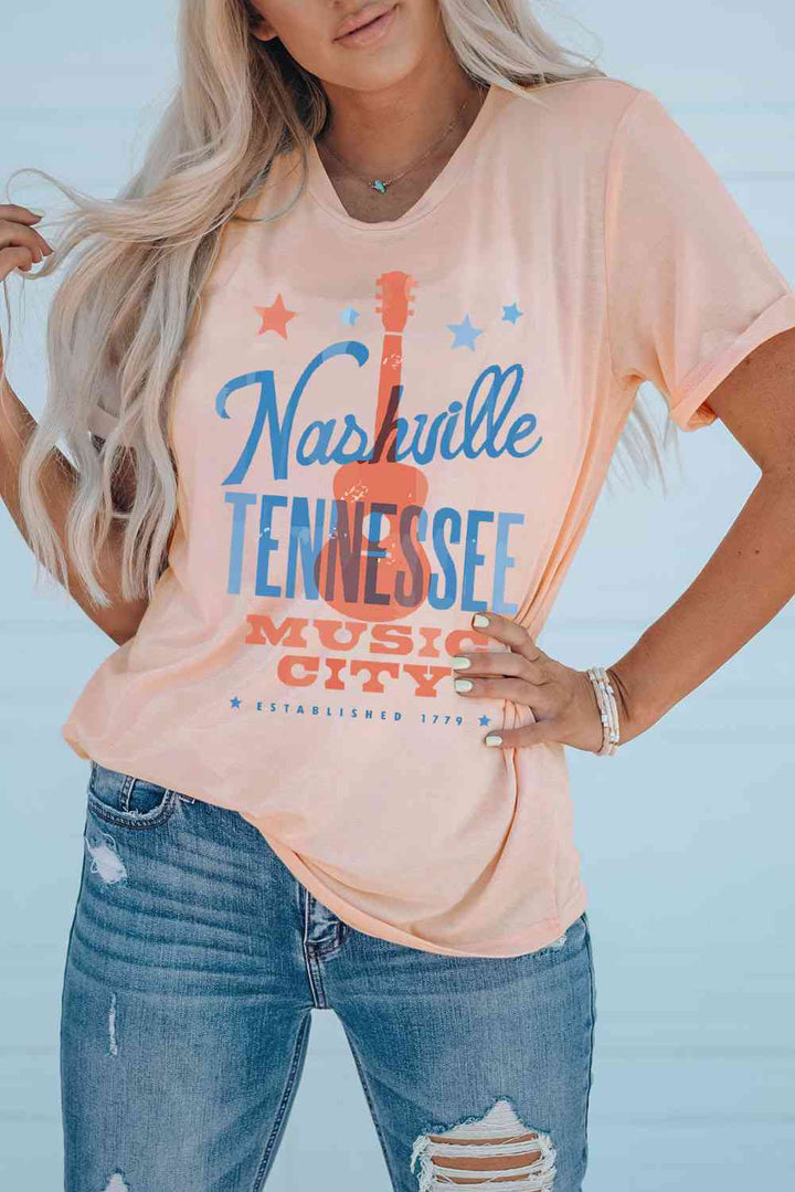 NASHVILLE TENNESSEE MUSIC CITY Cuffed Short Sleeve Tee | 1mrk.com