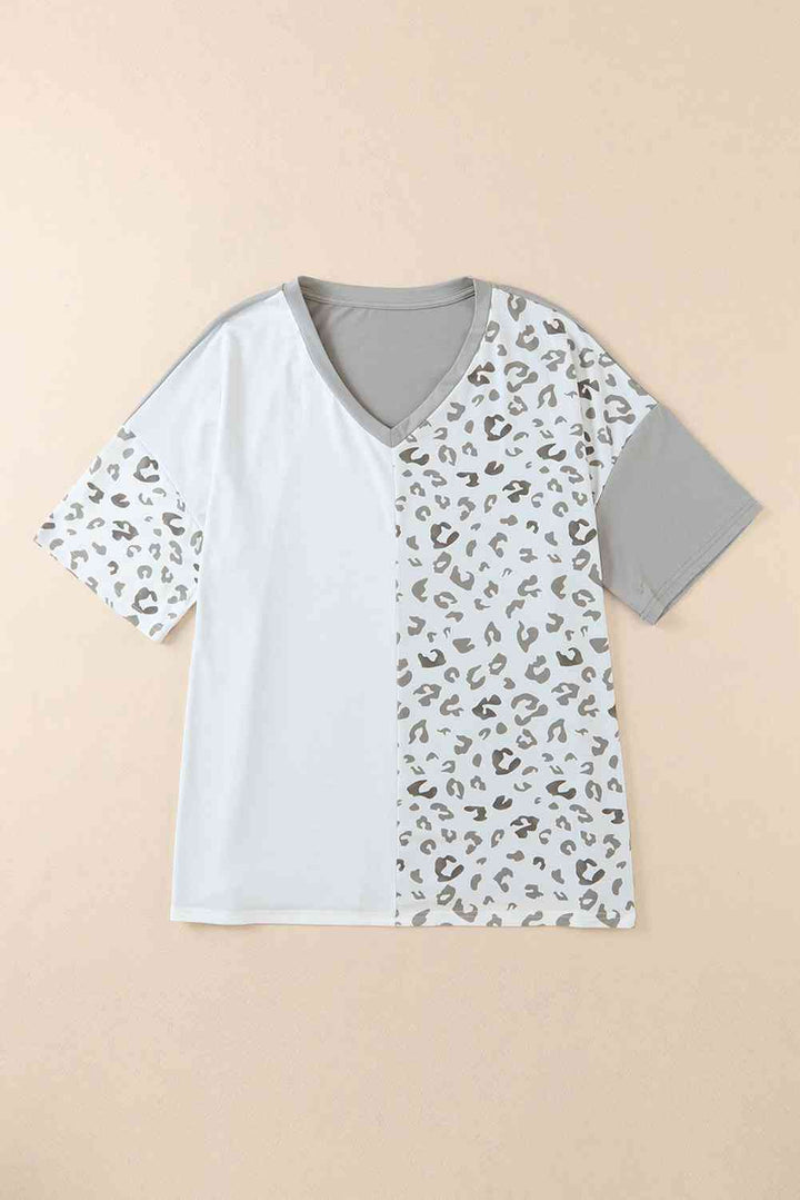 Plus Size Leopard V-Neck T-Shirt | 1mrk.com