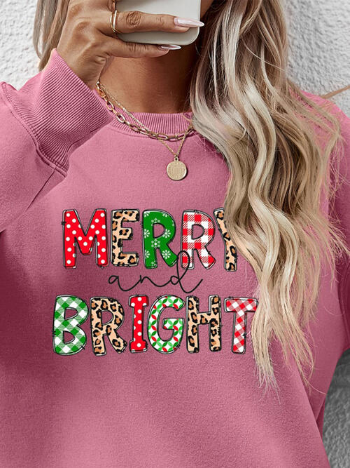 MERRY AND BRIGHT Round Neck Sweatshirt |1mrk.com