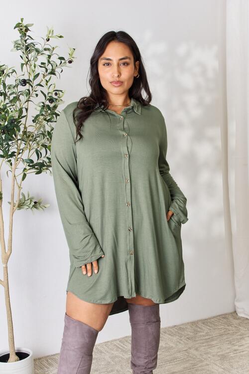 Celeste Full Size Button Down Shirt Dress | 1mrk.com