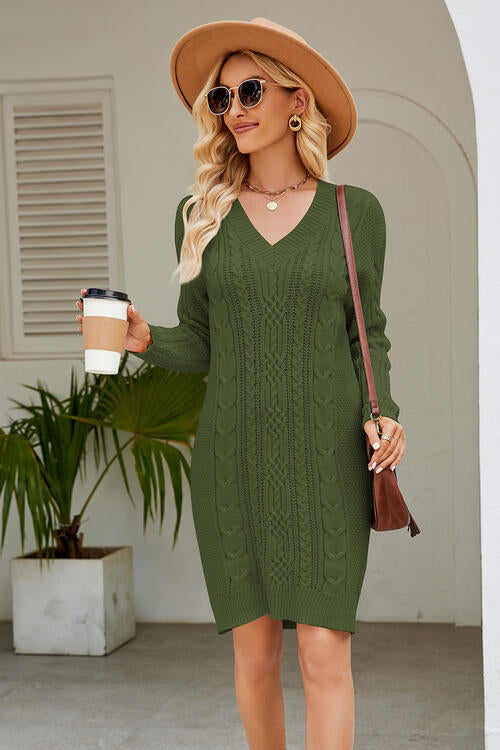 Cable-Knit Long Sleeve Sweater Dress | 1mrk.com