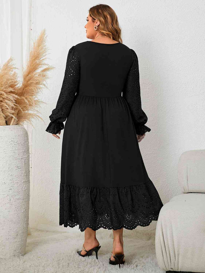 Plus Size Flounce Sleeve Lace Detail Dress |1mrk.com