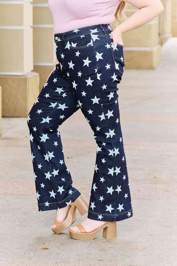 Judy Blue Janelle Full Size High Waist Star Print Flare Jeans | 1mrk.com