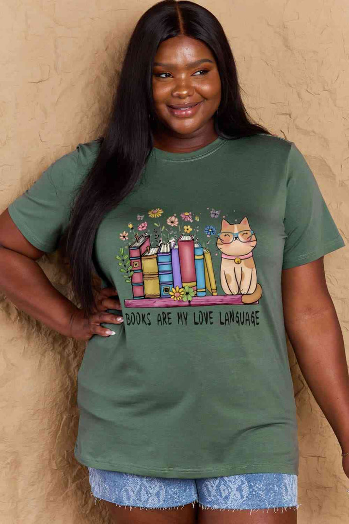 Simply Love Full Size BOOKS ARE MY LOVE LANGUAGE Graphic Cotton Tee | 1mrk.com