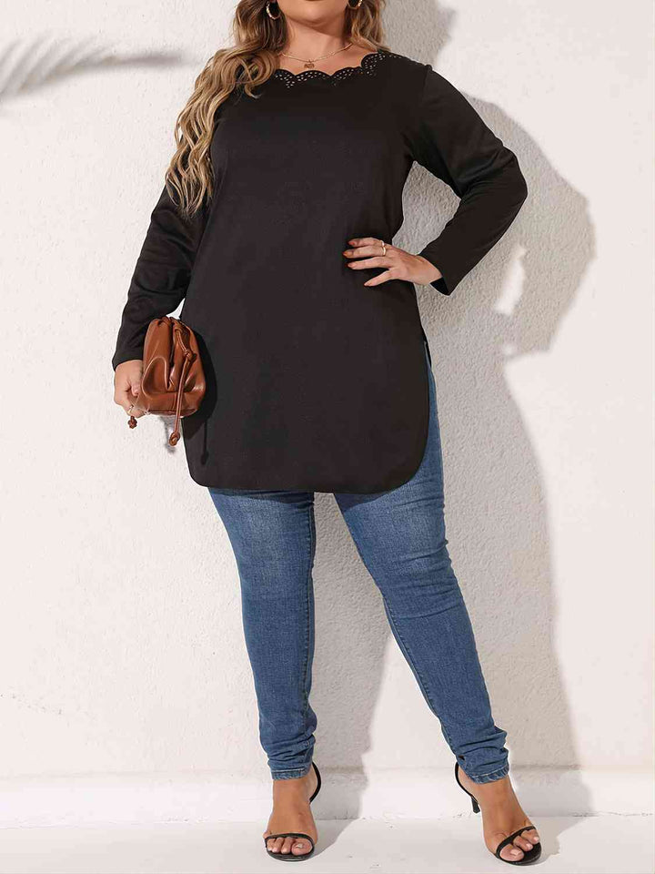 Plus Size Slit Long Sleeve T-Shirt | 1mrk.com