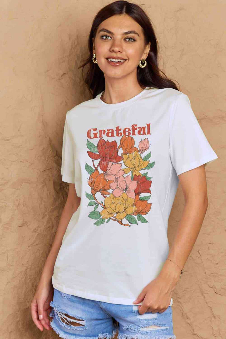 Simply Love Full Size GRATEFUL Flower Graphic Cotton T-Shirt | 1mrk.com