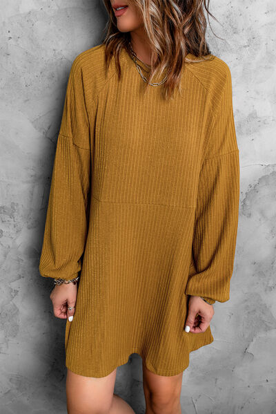 Round Neck Long Sleeve Mini Dress |1mrk.com