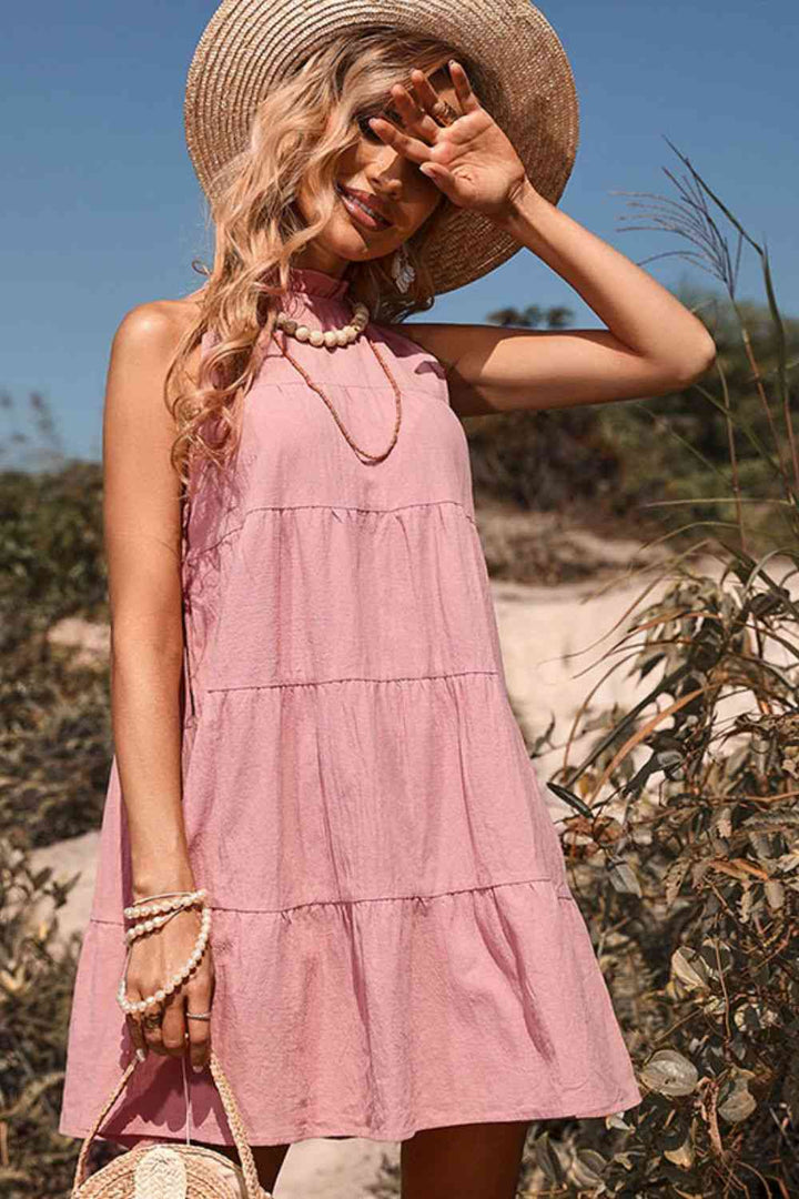 Tie Back Sleeveless Tiered Dress |1mrk.com