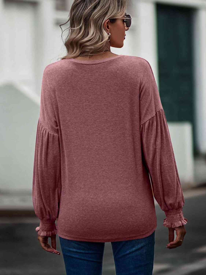 Round Neck Dropped Shoulder Flounce Sleeve T-Shirt | 1mrk.com