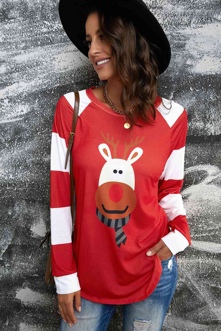 Reindeer Graphic Raglan Sleeve T-Shirt | 1mrk.com