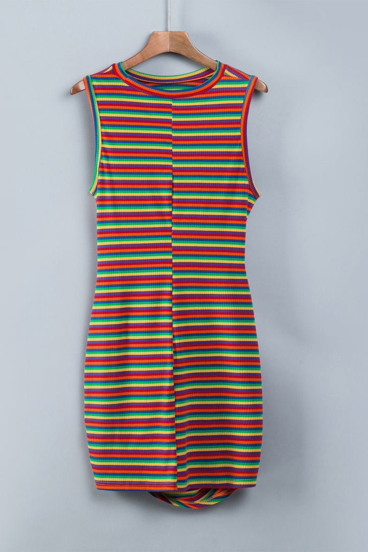 Cutout Striped Round Neck Sleeveless Dress | Trendsi