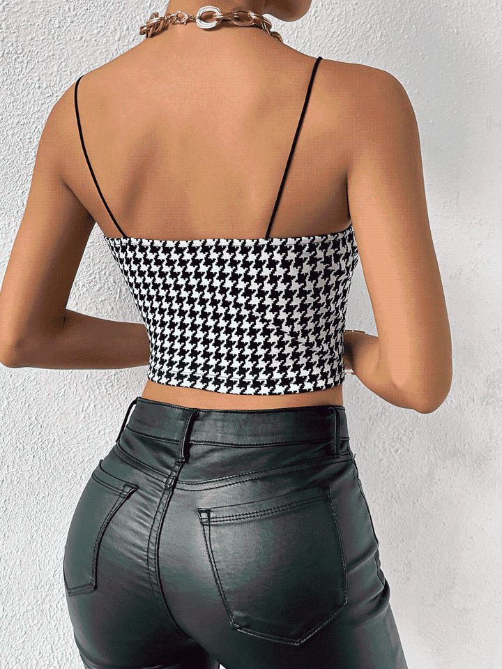 Cropped Sweetheart Neck Houndstooth Pattern Cami | 1mrk.com