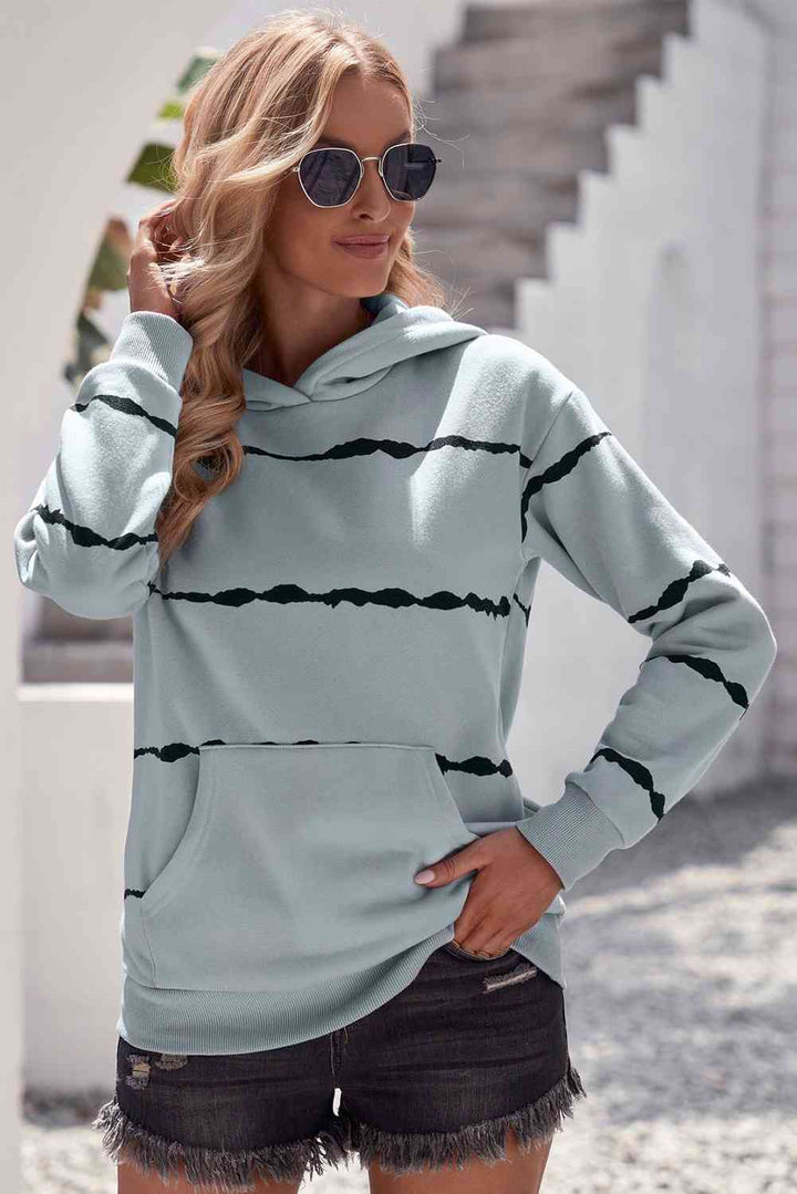 Striped Drop Shoulder Hoodie with Kangaroo Pocket | 1mrk.com