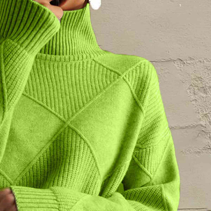 Geometric Turtleneck Long Sleeve Sweater |1mrk.com