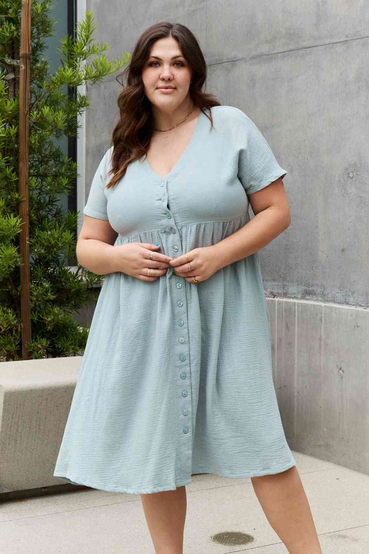 Sweet Lovely By Jen Full Size Button Down Midi Dress | 1mrk.com