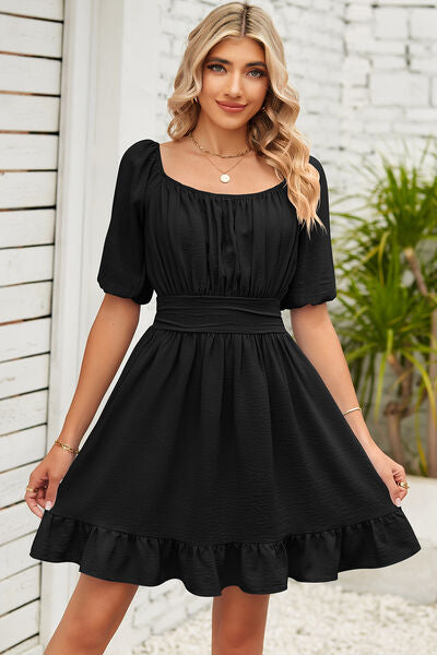 Ruched Ruffle Hem Short Sleeve Dress | Trendsi