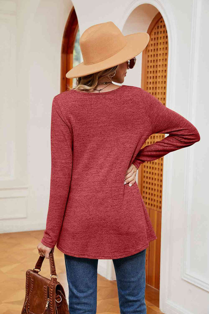 Square Neck Long Sleeve Peplum Top | 1mrk.com