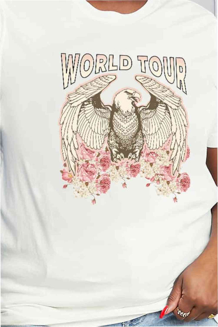 Simply Love Full Size WORLD TOUR Eagle Graphic Cotton Tee | 1mrk.com